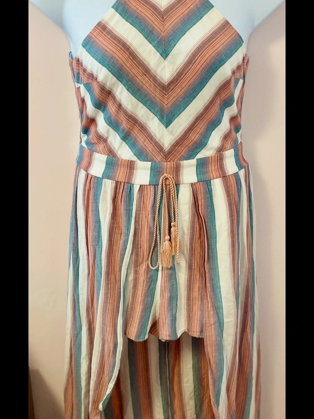 Crystal Sky Mitered Chevron Stripe Walk-Thru Maxi Romper Juniors Size 13 Boho